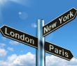 World_45 London, New York, Paris, signpost